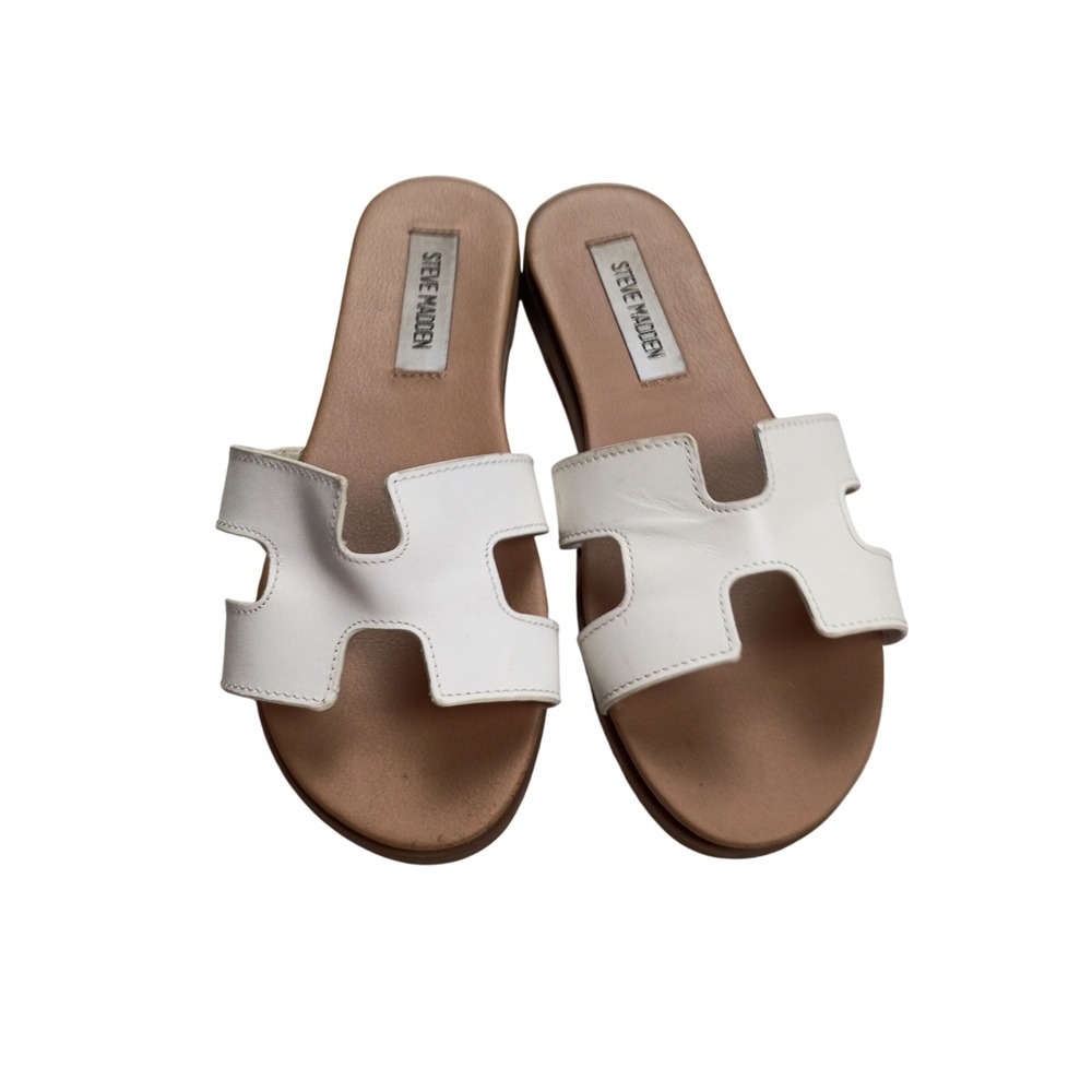Steve Madden H-Band Slide Sandals Womens 6.5 White Cutout Flat Slip On
